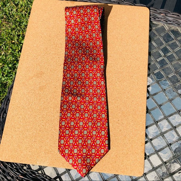 Silk Tie Red Geometric Print by Tie-Knots Wall Street - Picture 2 of 4